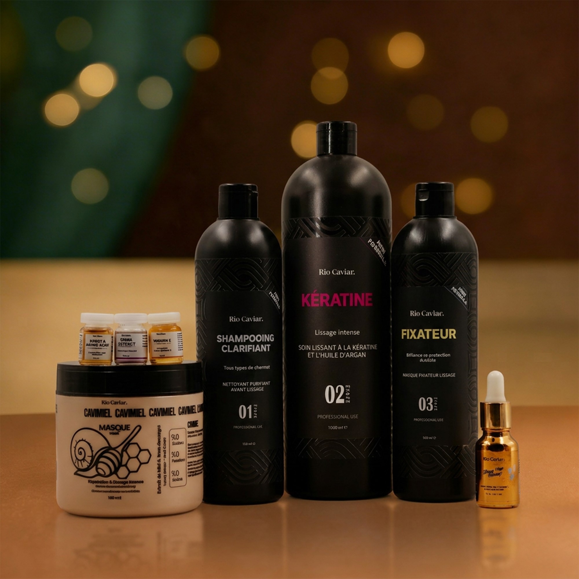 Kératine Pack Lissage Kératine 1L + Strong Hair + 3 Boosters Gratuit + Masque Cavimiel 500 ML – Image 1